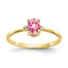 10k Polished Geniune Diamond & Pink Tourmaline Birthstone Ring