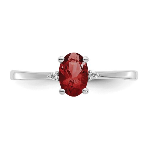 10k White Gold Polished Geniune Diamond & Garnet Birthstone Ring - Image 4