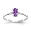 10k White Gold Polished Geniune Diamond & Amethyst Birthstone Ring