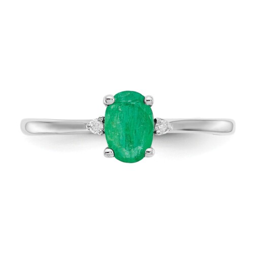 10k White Gold Polished Geniune Diamond & Emerald Birthstone Ring - Image 4