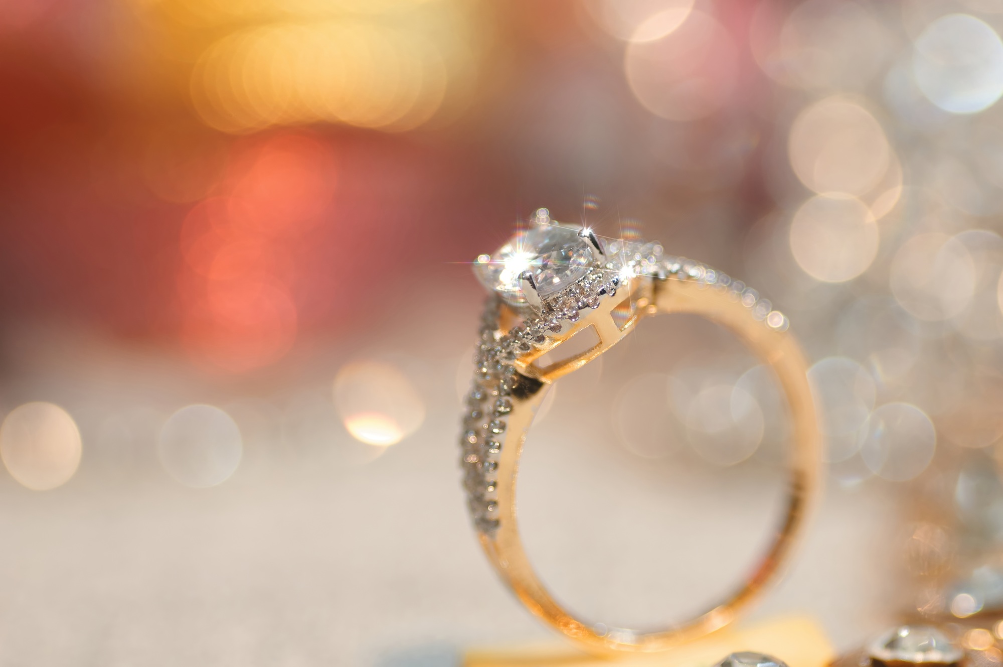 A golden diamond engagement ring